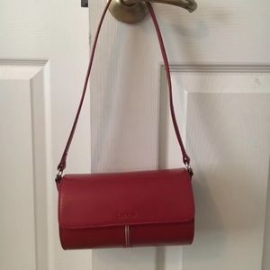 Red leather retro Ralph Lauren small round bag